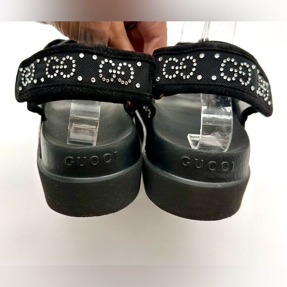 Gucci GG Crystal Embellished Platform Mash Dad Black Flat Sandals EU 38 US 8 - Picture 8 of 13